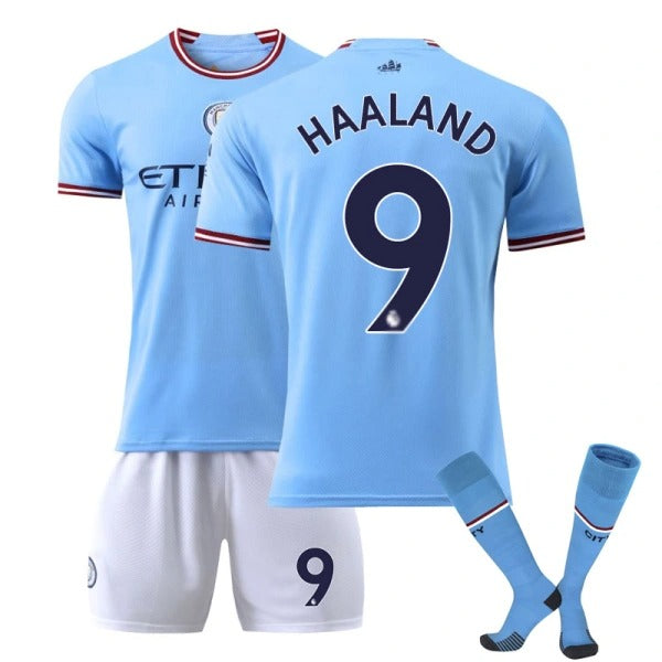2022-2023 Manchester City Home Fotballkit nr 9 Haaland Kids and Adults 2022-2023 Manchester City Home Fotballkit nr 9 Haaland Kids and Adults
